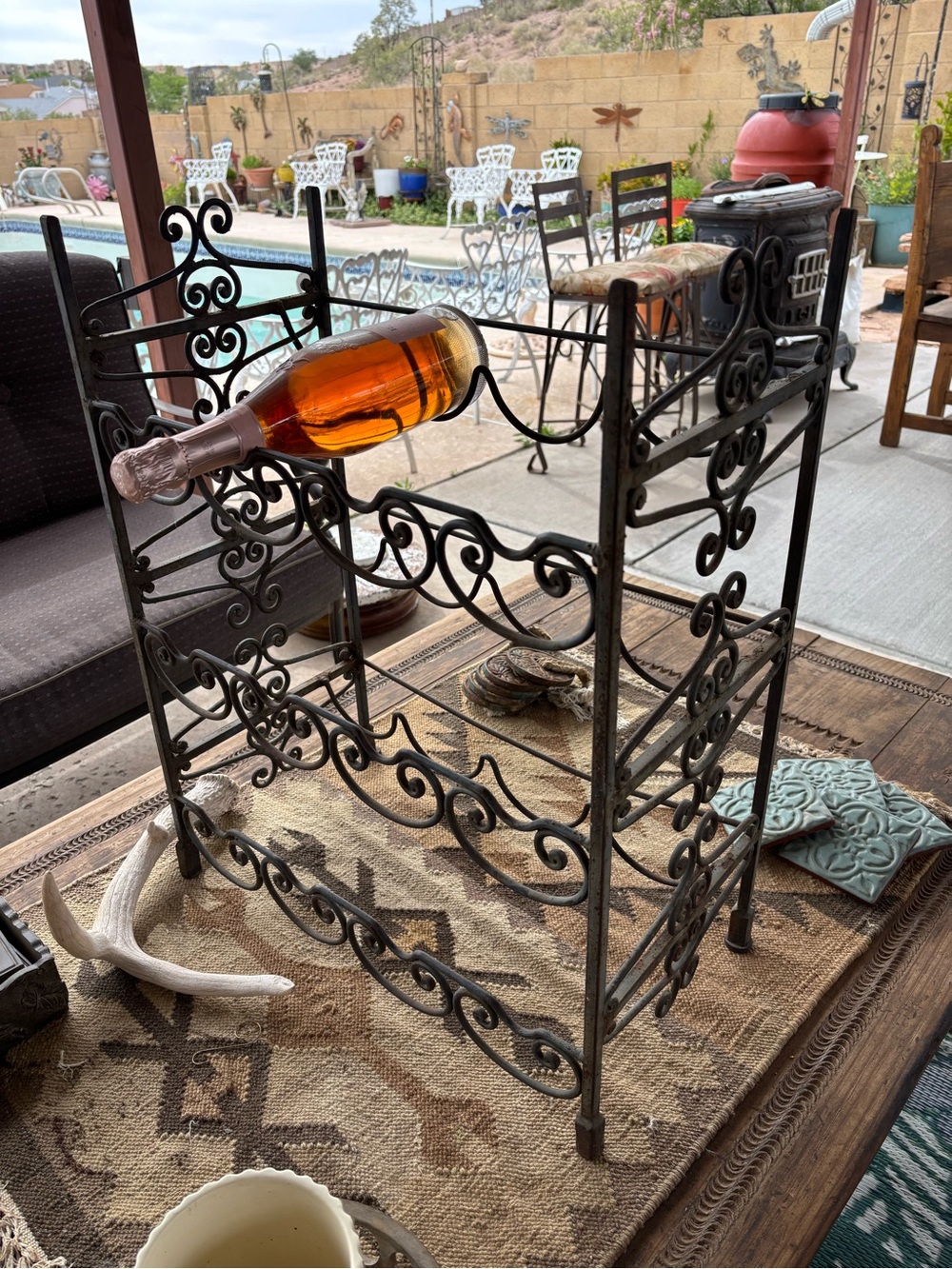 Ornate Custom Black Wrought Iron Wine Rack – Black Scrollwork Design